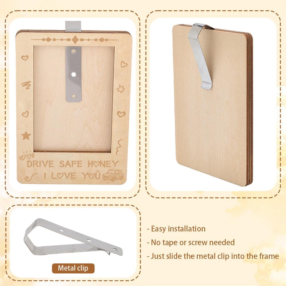 Car Picture Frame Visor Clip Drive Safe 4.7 x 3.3 x 0.4 Inch Car Photo Holder Drive Safe Honey I Love You Visor Clips Wooden Rectangle Interior Accessories Photo Display Gifts for Family image 5
