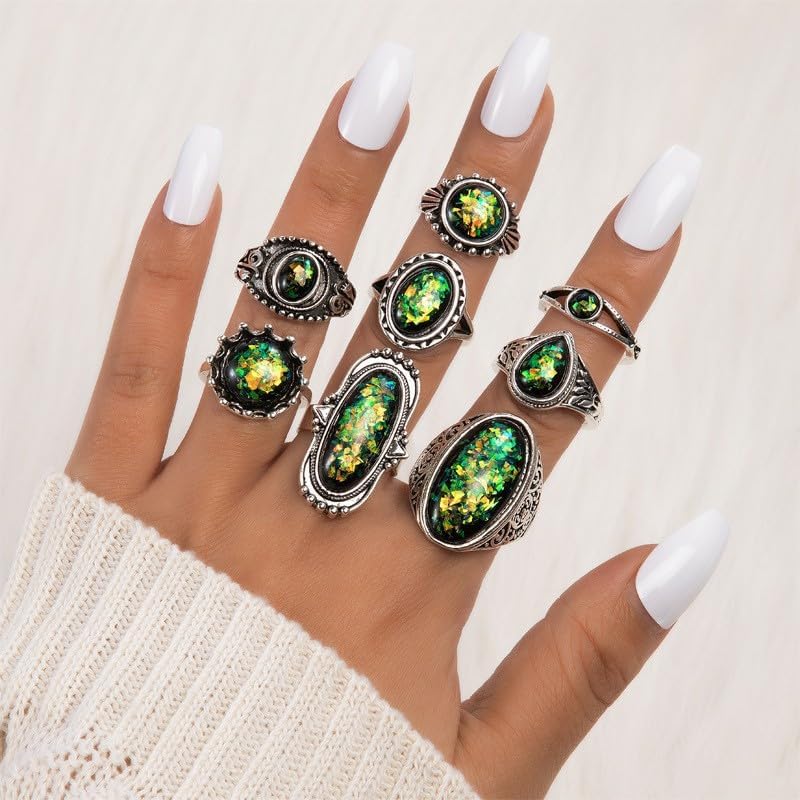 Western Ring Set for Women Bohemian Turquoise Ring Set Stacking Western Turquoise Rings Country Concerts Jewelry Costume Accessories - Image 2