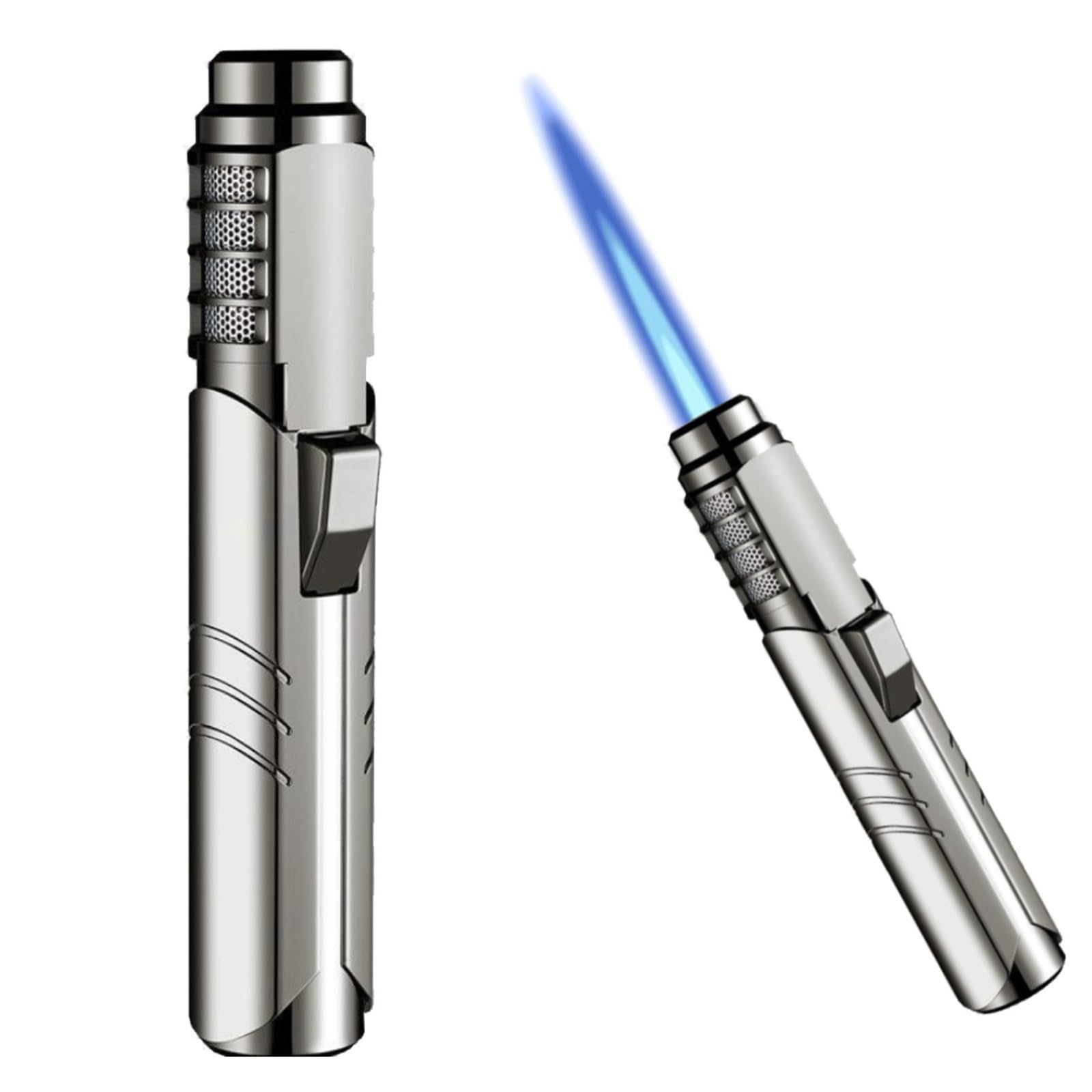 Briquet Torche Butane Rechargeable 1800℃ Jet Flamme Coupe-Vent Réglable Cuisine Extérieur Idéal pour Camping Barbecue