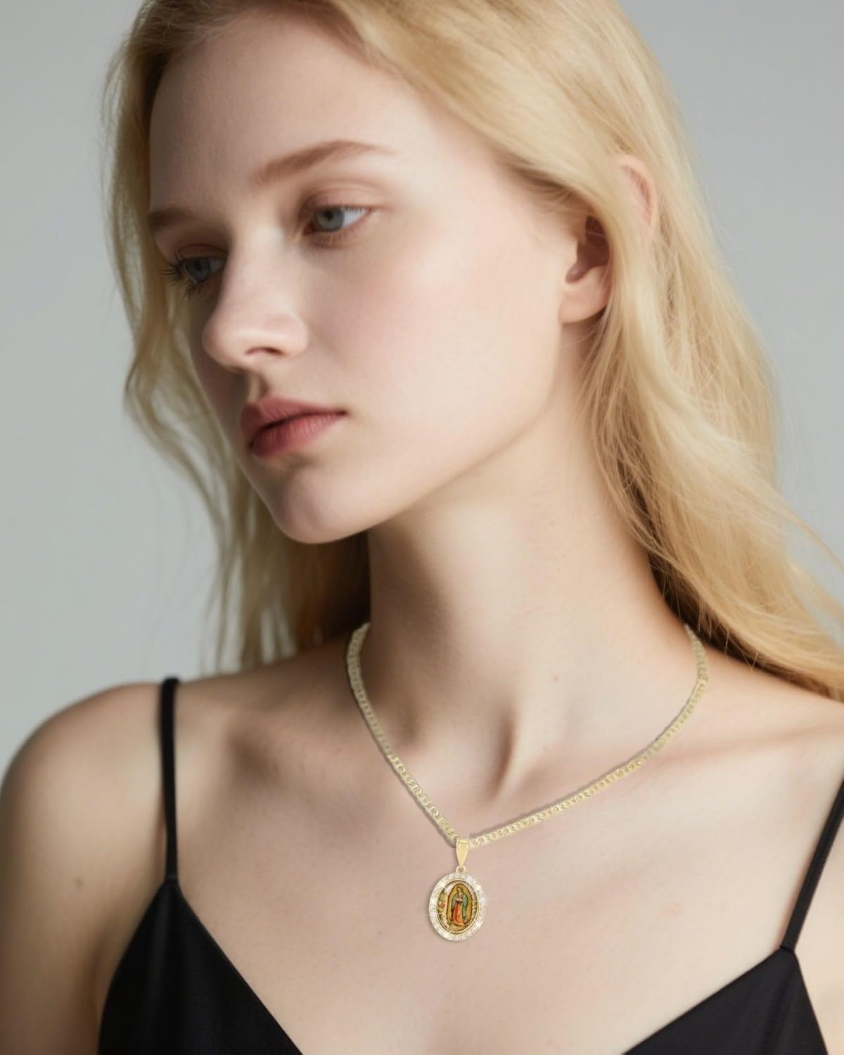 J&H DiaJuvelo Catholic Virgin Mary Necklace for Women 14K Gold Plated Virgen de Guadalupe Necklace Mother Mary Cubic Zirconia Virgin Mary Pendant Catholic Jewelry for Women Charm Gifts - Image 3