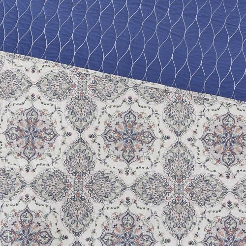Image of Modern Threads Soren 3-Piece Multicolor Medallion Quilt Set, Soft Lightweight Cotton Bedspread with Reversible Design and 2 Pillow Shams, Bohemian Blue, King