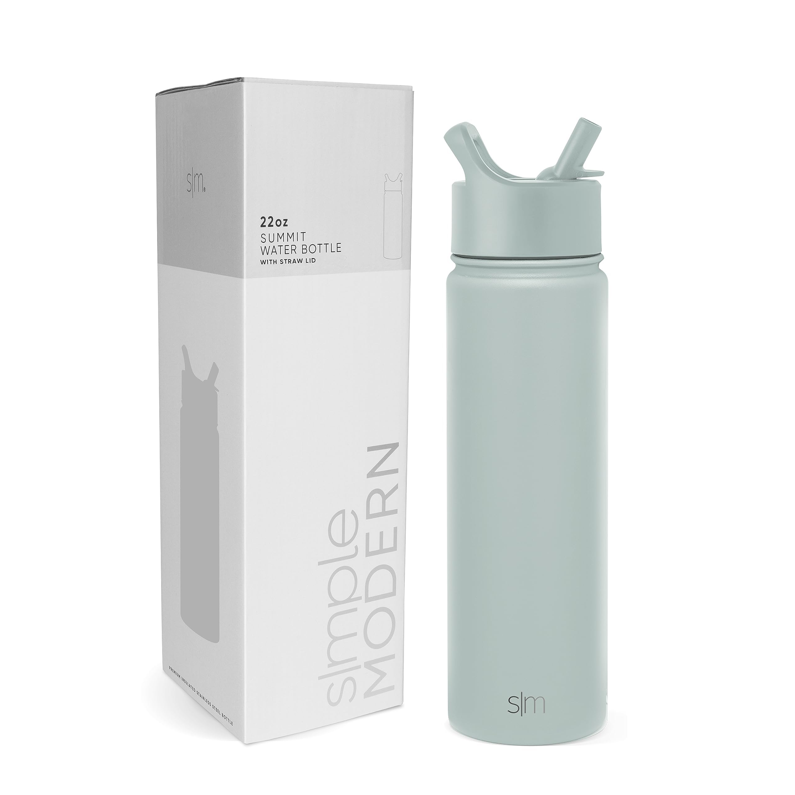Simple Modern Water Bottle with Straw | Insulated Stainless Steel Bottle for Sports Gym | Summit Collection | 650ml | Sea Glass Sage