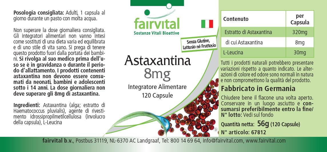 Astaxantina 45mg al giorno - per 2 mesi - alte dosi- 120 capsule - microincapsulato in AstaPure® beadlets