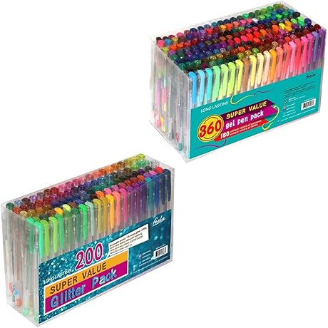 Unitystar 360 Pack Gel Pens Including 200 Glitter Gel Pens