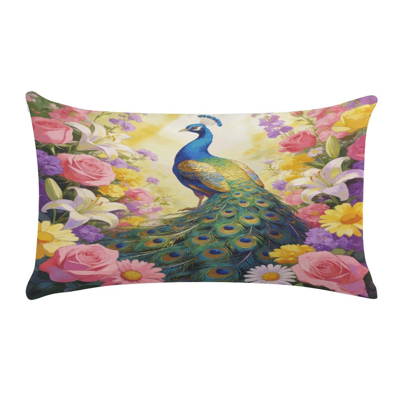 Khauerbc Style Colorful Peacock With Floral Backgroundpillow Cases Standard,Ultra Soft Microfiber Pillowcase With Zipper Closure,Bed Pillowcases Cover With Zipper For Bedroom, Sofa, Couch.