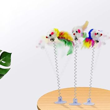 Cat Feather Wand Cat Interactive Toy Spring Cat Toy Cat Teaser Wand Mouse SuctionCup Feather Toy Cat Scratcher Toy Cat Teaser Toy