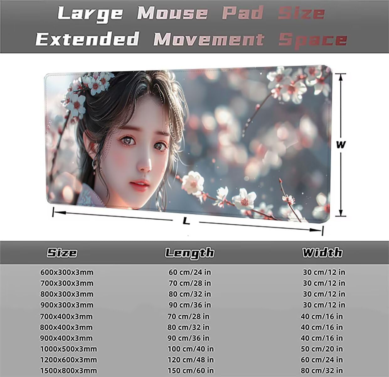 Tappetino per Mouse Gaming XXL 1200x600x3mm – Ufficio Mousepad Grande – Migliora la Velocità e la Precisione – Tenuta Stabile – Sottomano per Ufficio e Casa Accessori Scrivania – Donna Fiore LMDT9736