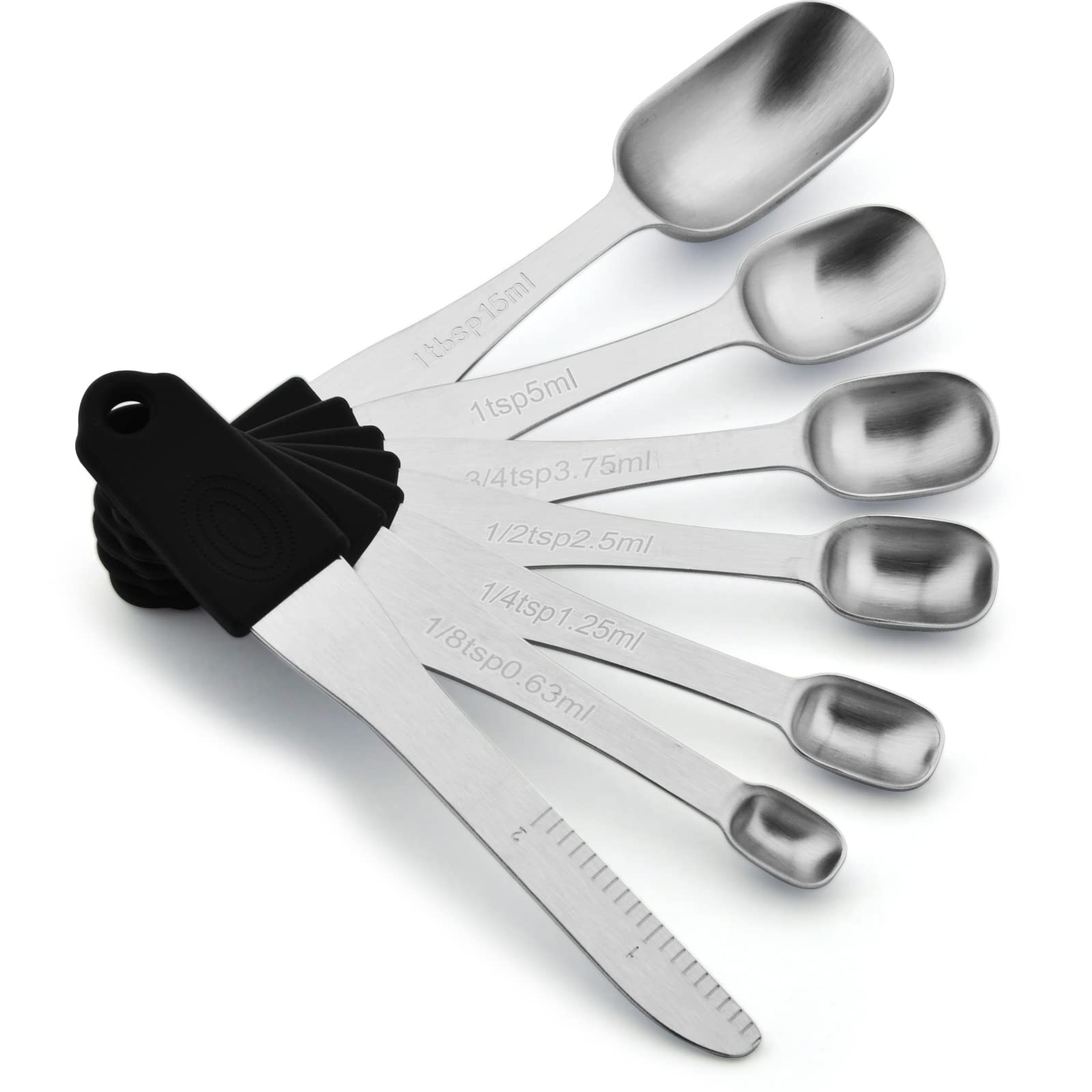 EDELINMeasuring Spoons 18/8 Stainless Steel Measuring Spoons Set of 6 Piece: 1/8 tsp, 1/4 tsp, 1/2 tsp, 3/4 tsp, 1 tsp, 1 tbsp Dry and Liquid Ingredients (Sanding Black 7 set)