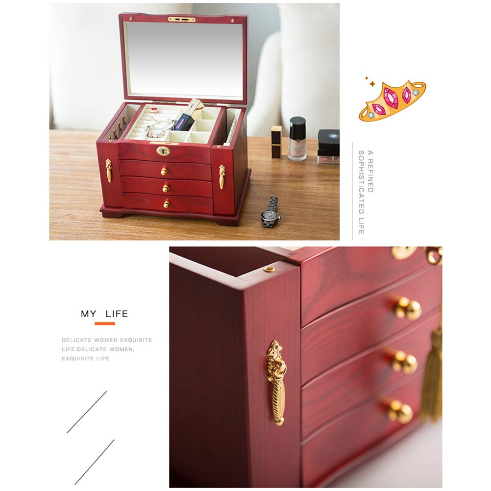 Joyero Grande de Madera con Cerradura, Elegante Organizador para Anillos, Pendientes, Pulseras, Regalo Ideal para Amigos y Familiares, Madera de Pino, 27,8 * 18,8 * 19,7 CM (Blanca)