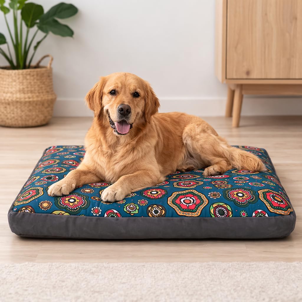 Hometex Luxury Geometric Design Dog Bed Box Pillow - Washable Cover (S, M, L, XL Size) (Large, Ethnic)