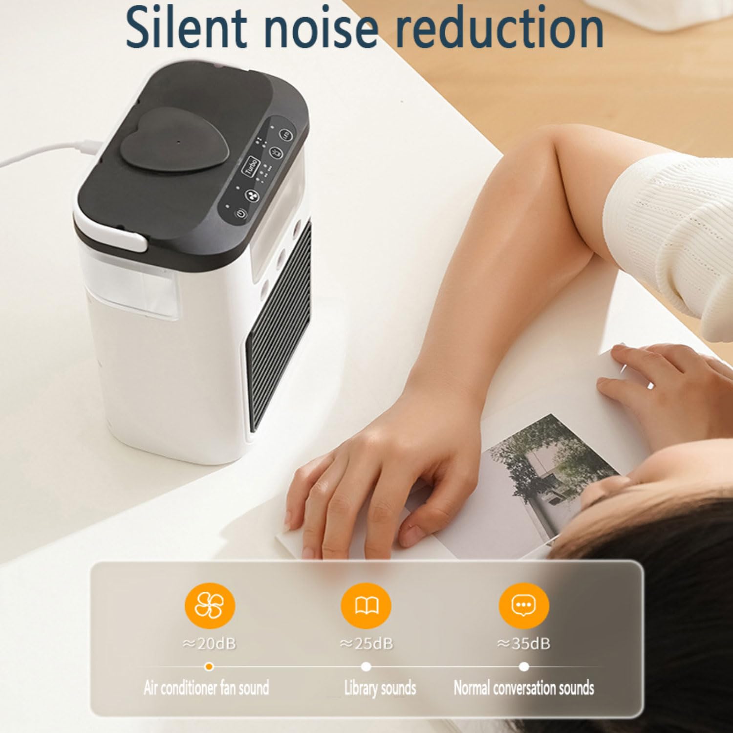Condizionatore Portatile Silenzioso con 600ml Mini Climatizzatore Evaporativo Ventilatore con 3 Velocità Raffreddatore D'aria Luci LED & Risparmio EnergeticoIdeale Ventilatore Aria Fredda per Ufficio