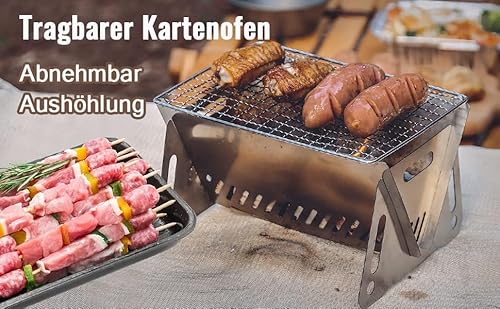 Mini Grill, Camping Grill Klappgrill, Holzkohlegrill Picknickgrill Edelstahl Portable Campinggrill Abnehmbare BBQ Grills für Outdoor Garten Party Picknick für 1-2 Personen(28 * 18 * 13cm)