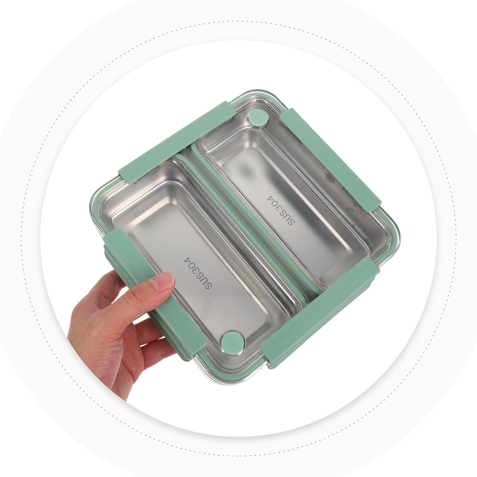 Boîte à Lunch Bento en Acier Inoxydable 1100ml, 2 Compartiments | Vert Clair, Étanche et Facile à Nettoyer, pour Repas Scolaires et Déjeuners au Bureau