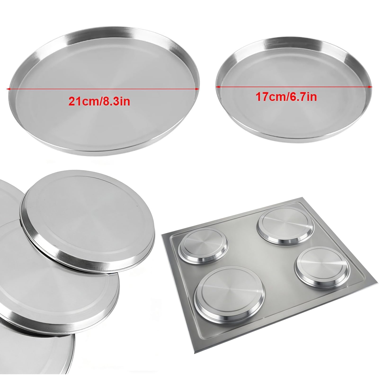 Edelstahl Herdabdeckplatten Rund 4er Set, Herdplatten Abdeckungen für Elektroherd, 2×21cm & 2×17cm Herdabdeckplatten Edelstahl Silber Herdplattenabdeckung