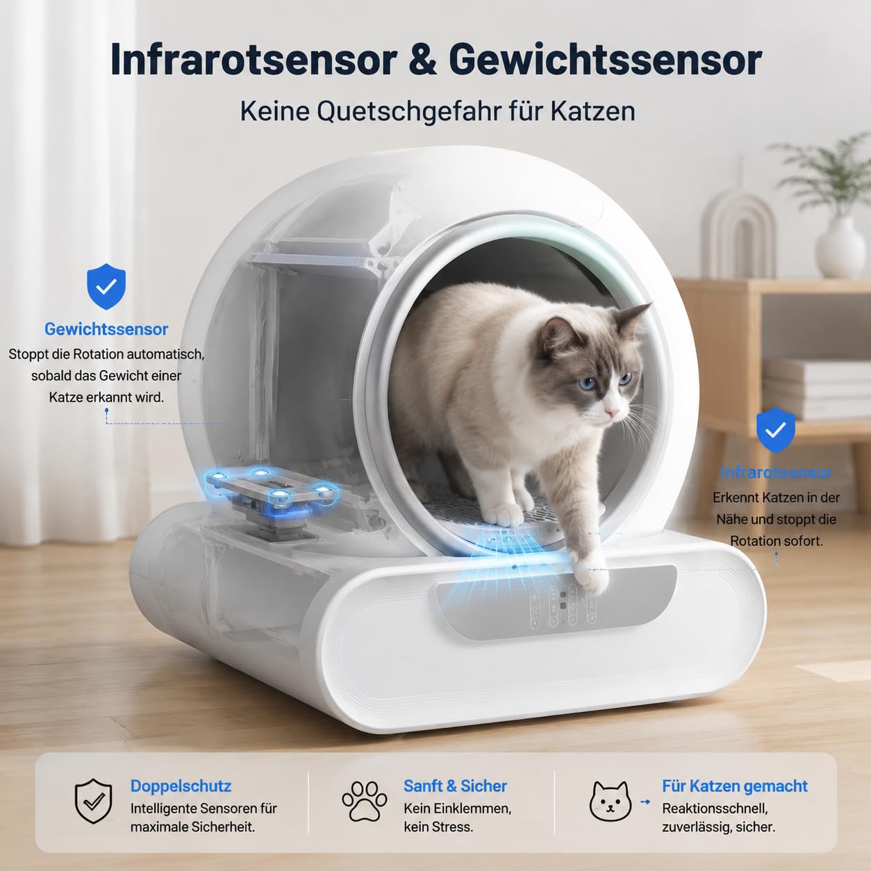 Automatische Katzentoilette XXL 65L, Selbstreinigendes Katzenklo mit App-Steuerung, Geruchsfrei & Geschlossen, Elektrische Katzen Toilette für 2+ Katzen
