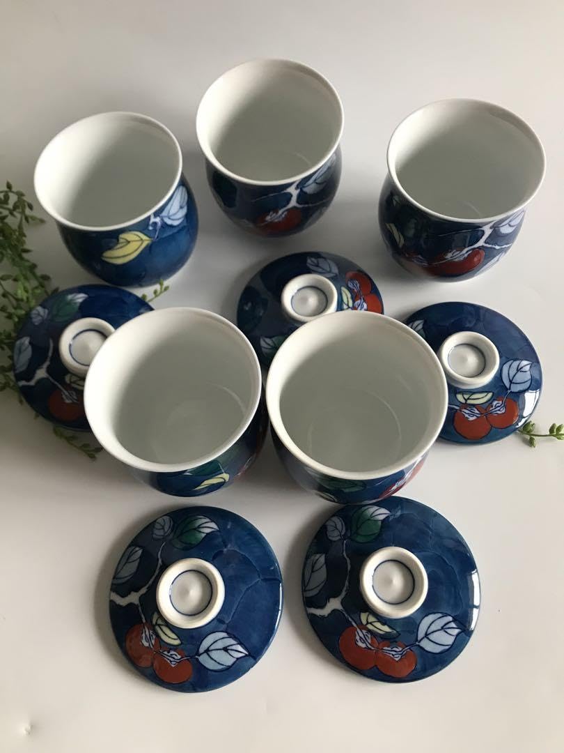 Amazon.co.jp: 伊万里焼 色鍋島 寛右衛門作 染錦柿 茶碗蒸し 5客セット