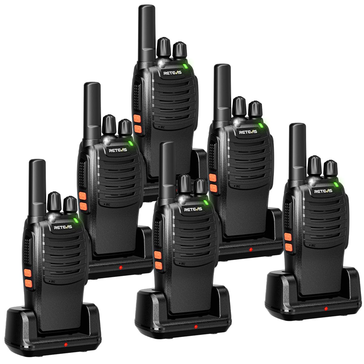 Retevis H-777 Walkie Talkies for Adults Long Range Hand Free Handheld Rechargeable Two Way Radio Business 2 Way Radios with Charger (6 Pack)
