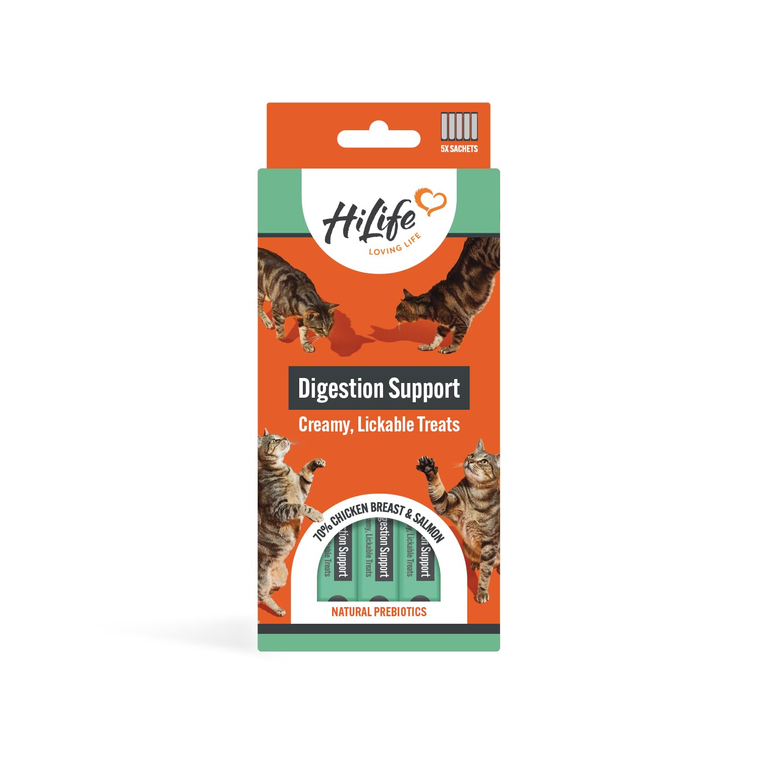 HiLife Functional Cat Lick Treats (5 x 15g Box), Digestive Care & Support, Lickable Cat Treats, 100% Natural Ingredients with Chicken Breast & Salmon, Suitable for Cats 3+ Months