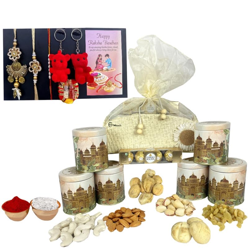 Image of NUTRI MIRACLE Rakhi Nutty Delight Hamper with Raisins and Chocolates | Guest Gift of Healthy Dry Fruits and Snacks