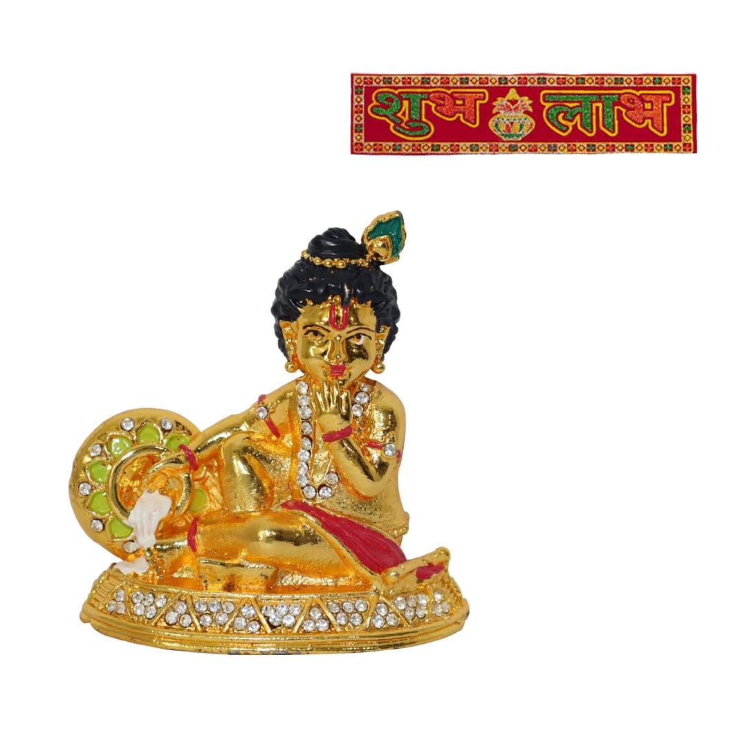 Metal Krishna Statue Bal Gopal Idol Murti Religious Sculpture Figurine Car Dashbord Ornament Decorative Showpiece For Home Decoration Gift Shubh Labh Door Hanging