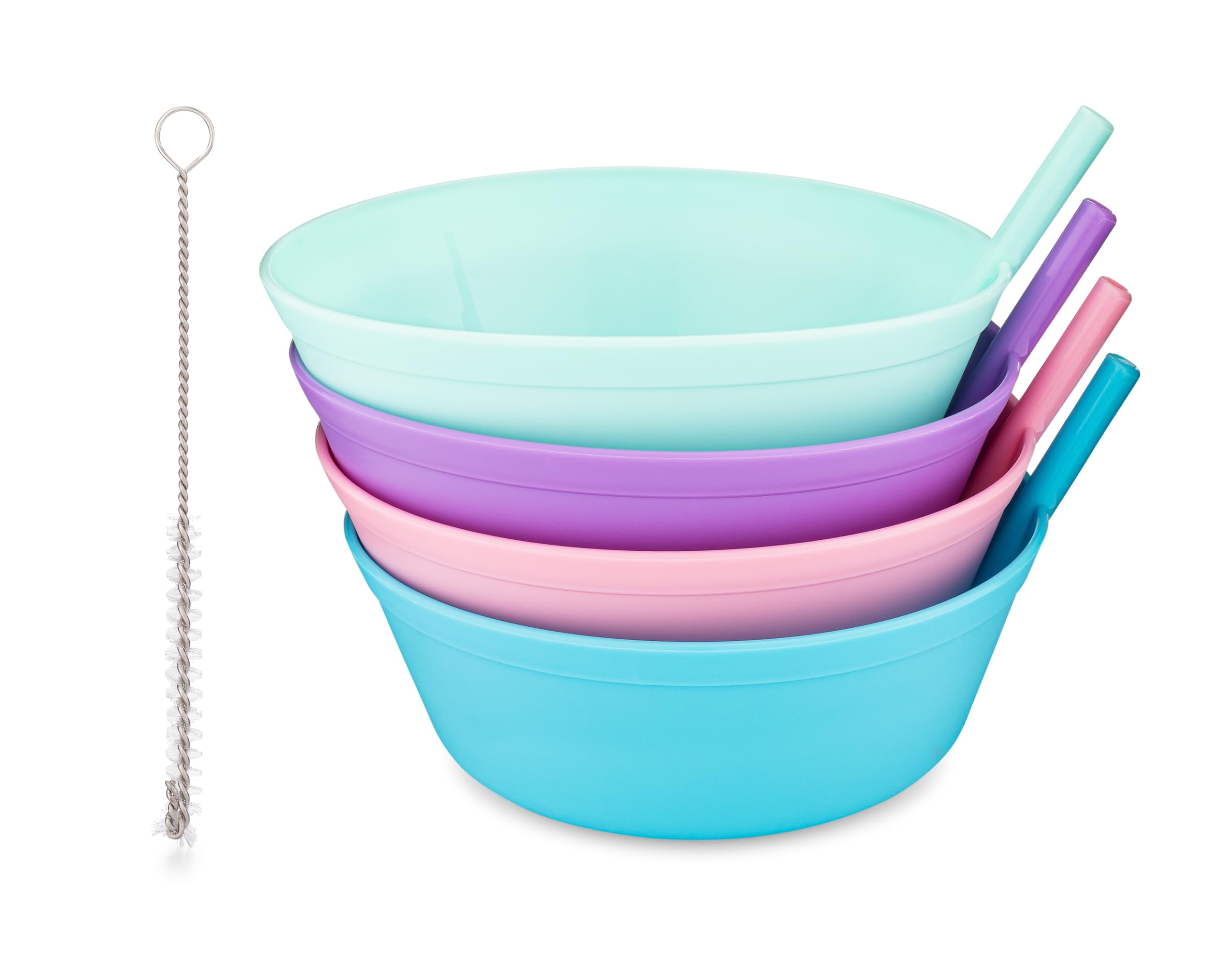 Cereal Bowls with Straws for Kids Childrens Bowls with Straw Built in for Kids Plastic Straw Bowls for Toddlers Dishwasher Safe BPA FREE Girls (4)