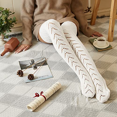 Pcavin Thigh High Socks for Women Cable Knit Over the Knee Boot Socks, Long Warm Leg Warmers Winter(007D White)4