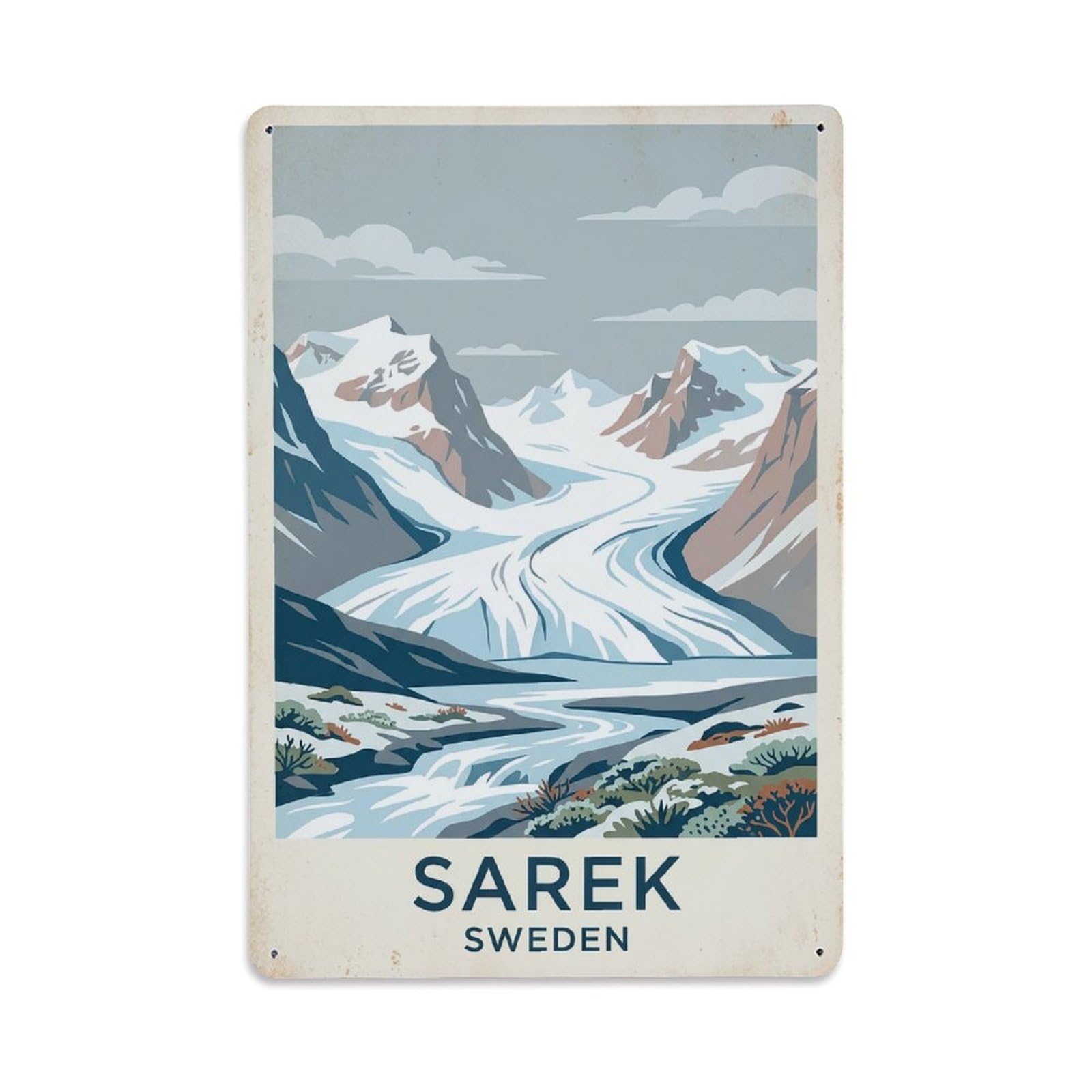 Vintage Travel Sarek Sweden Glaciers Metal Tin Sign