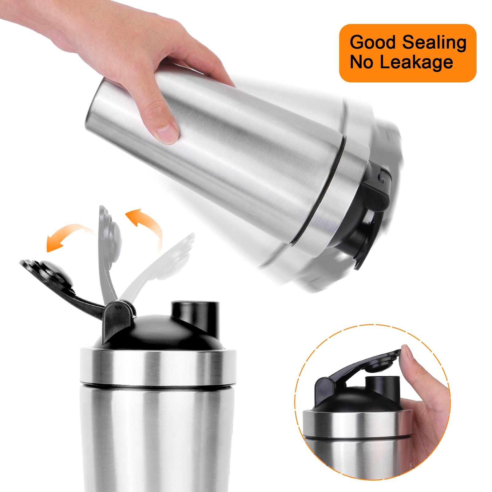 Shaker Proteine In Acciaio Inox FitnessX - Doppio Scomparto 591ml + 200ml | Con Pallina Frusta - Foto 8