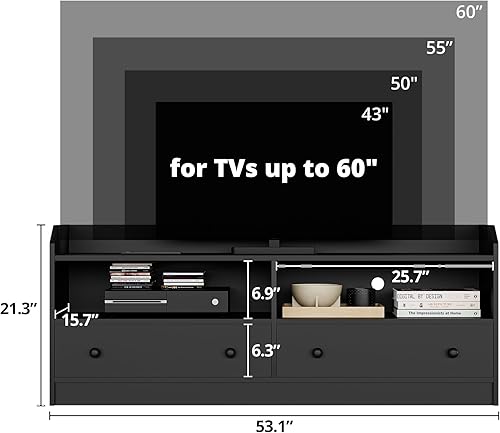 Miniatura 2 de Cozy Castle Soporte de TV para televisores de hasta 60 pulgadas, centro de entretenimiento de TV con toma de corriente y cajones de almacenamiento,