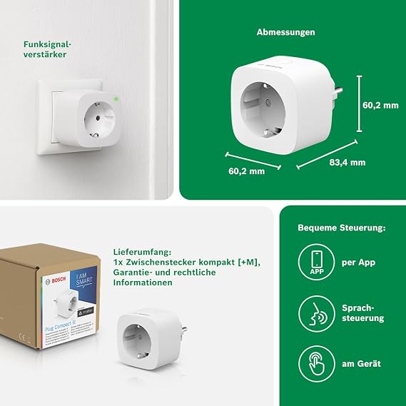 Bosch Smart Home Adapter Plug Compact [+M] Smart Socket with Matte Measure Power Consumption & Reduce Energy Costs App & Voice Control Apple Home Google Home & Alexa Compatible