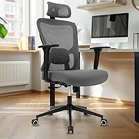 Vista 9 de Silla de oficina ergonómica, silla de escritorio de malla con reposacabezas ajustable y reposabrazos 2D, sillas de computadora con soporte lumbar