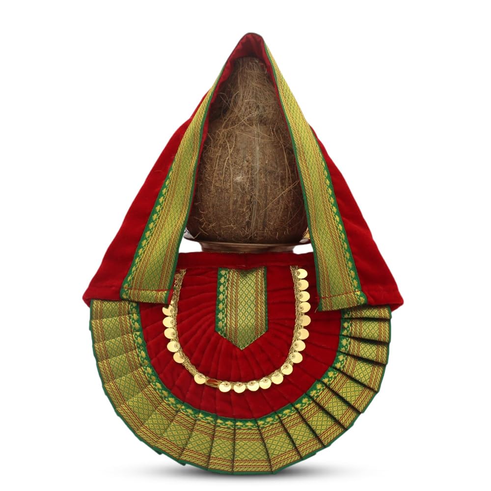 Vedic Vaani Kolhapuri Mahalaxmi Velvet Vastra/Poshak | Kalash Sthapana Margashirsh Puja | Traditional Dress Poshak for Devi Maa Navaratri Puja - (Red, 6(H) x 8.5 (L) Inch) Approx for 6 inch Idol-image-21