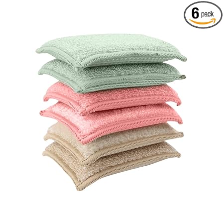 KMAKII Bamboo Kitchen Sponges Dish Sponge Super Absorbent Natural Dish Sponges,3 Color, Pack of 6