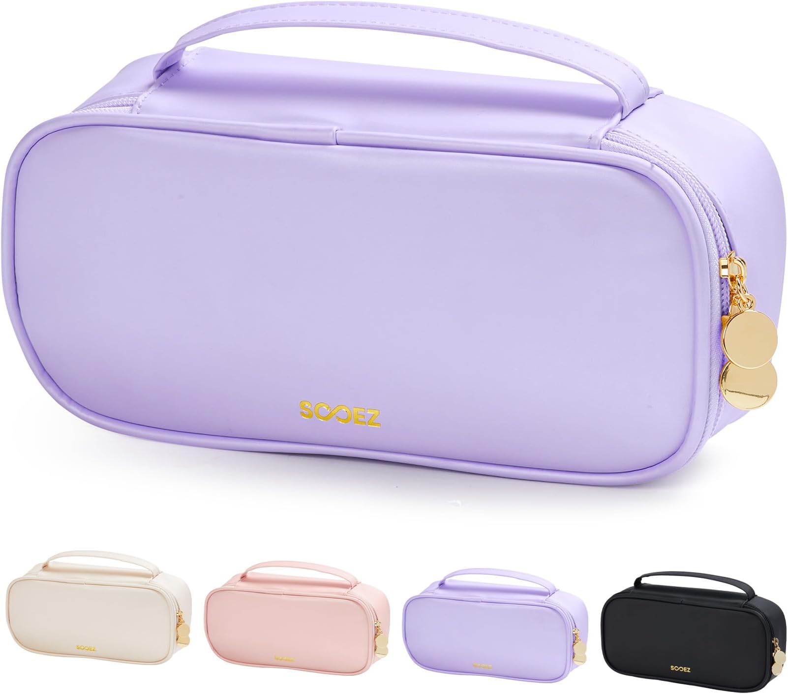PU Pencil Case, High Capacity Pencil Bag, Aesthetic Pen Pouch with zipper, 3 Compartment Pen Bag Wide Opening, Portable Stationery Storage and Organizer, School Supplies for Teen, Purple