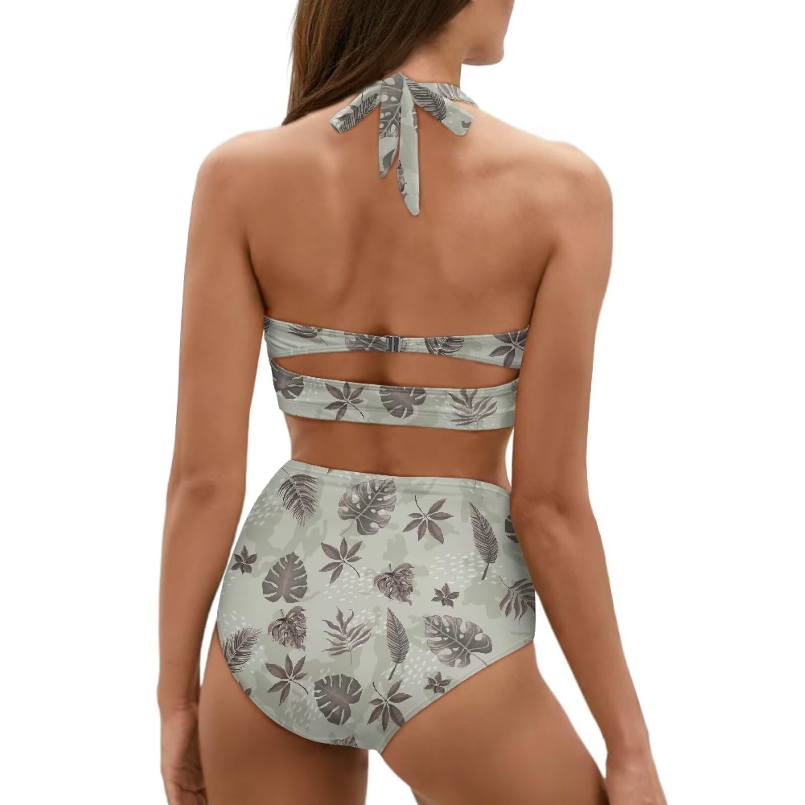 Costume da bagno da donna a due pezzi a vita alta con controllo della pancia, copertura completa