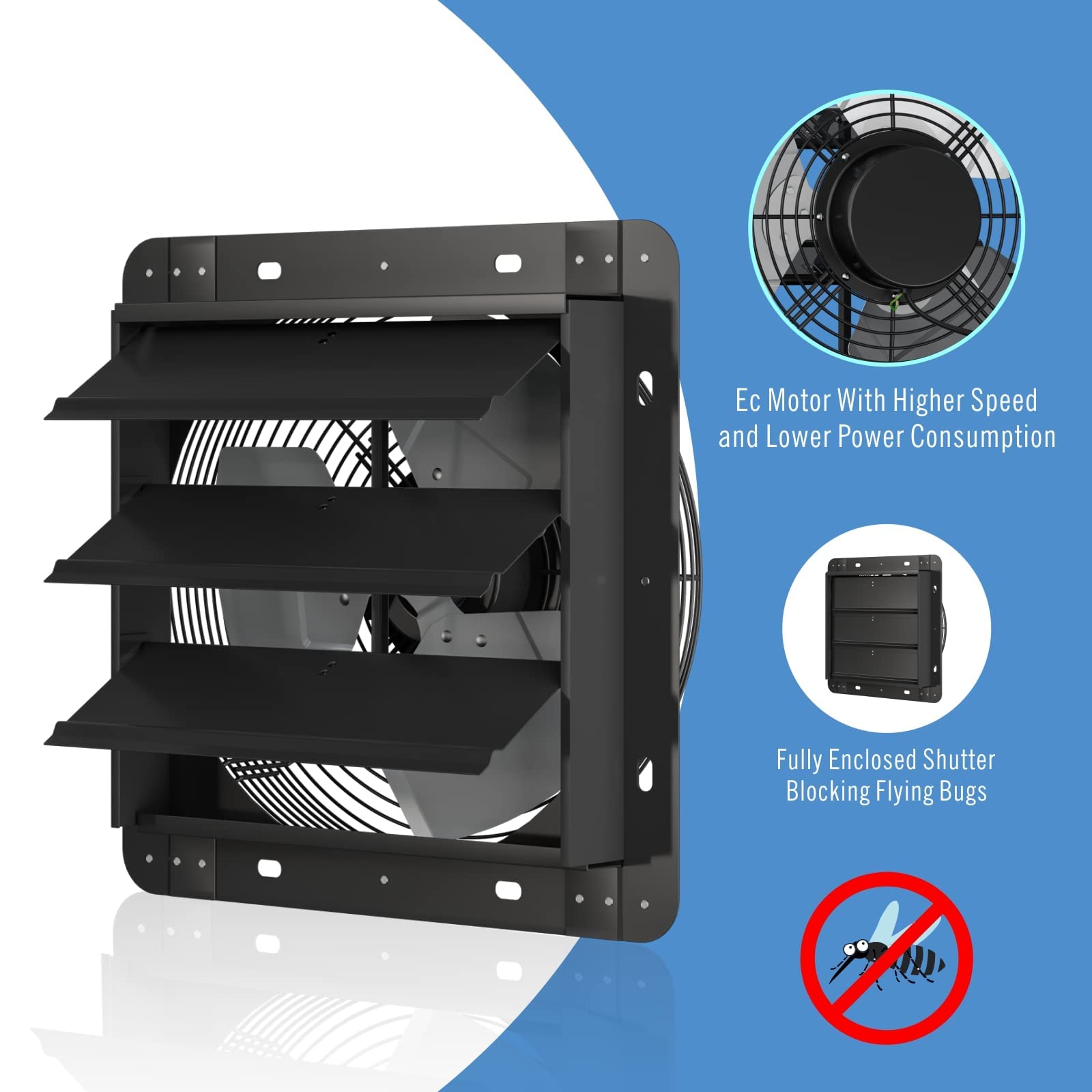 Aygrochy Ventilador de pared industrial de 300 mm Aplicación con WiFi, 1630 m³/h, ventilador, ventilador de escape con enchufe de la UE, de aluminio, para sótano, garaje, cocina