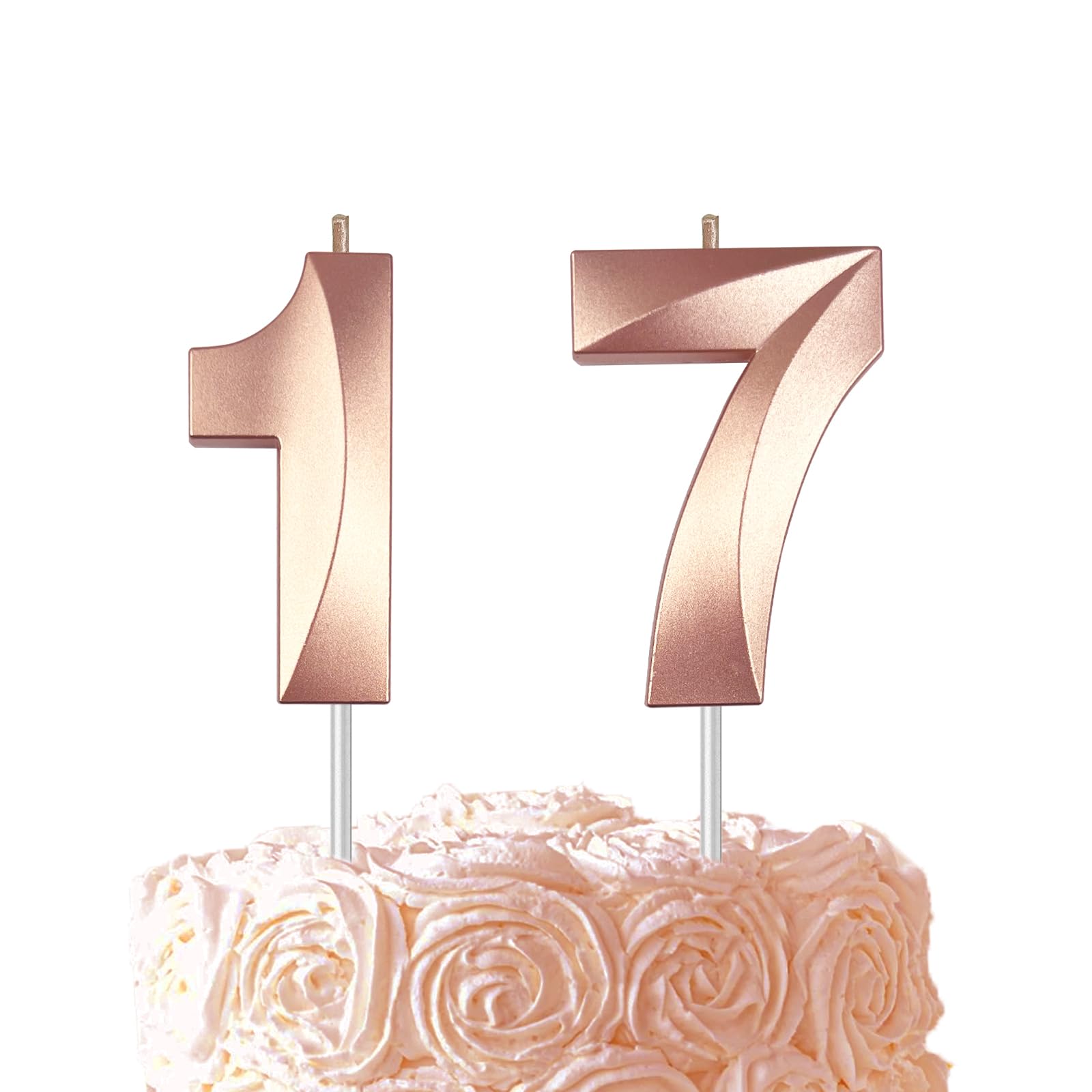 Rose Gold Birthday Number 17 Candles for Wedding Party Cake Decorations