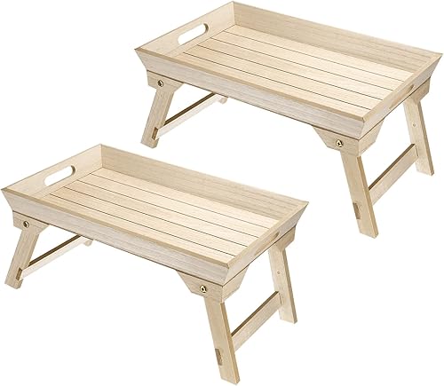 Miniatura 1 de PATIKIL Bandeja de desayuno de 17.7 x 11.0 x 8.7 in, paquete de 2 bandejas de cama con patas plegables, bandeja portátil de madera para servir,