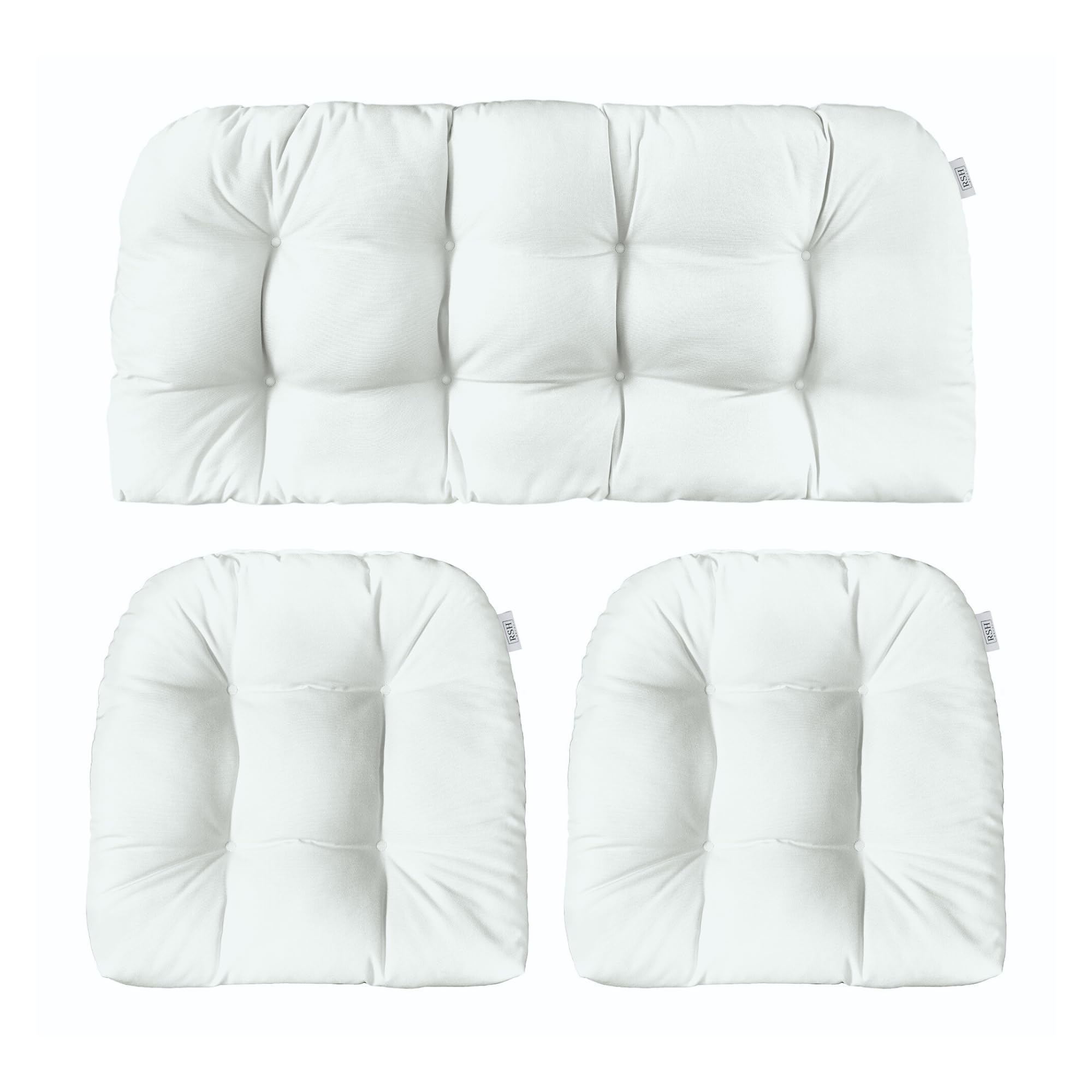 RSH DECOR:3-Piece Tufted Wicker Cushion Set -41”x19&19"x19" Outdoor Wicker Loveseat Cushions&U-Shape Chair Cushions for Patio Furniture-All-Weather