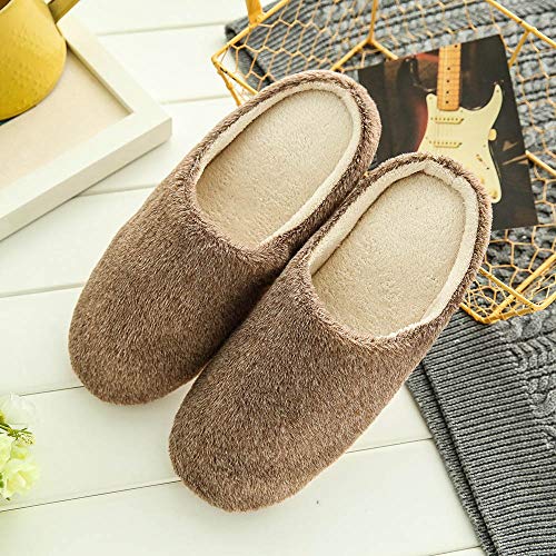 House Slippers For Women Fuzzy,Unisex Memory Foam Wool-Like Plush Fleece Lined Winter Indoor Outdoor Anti-Skid Rubber Sole (Z1-Coffee, 9-9.5) #TOP4