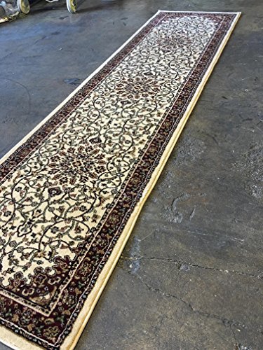 Traditional Long Runner Persian 330,000 Point Area Rug Ivory Burgundy Green Beige Design 603 (31 Inch X 9 Feet 10 Inch) #TOP5