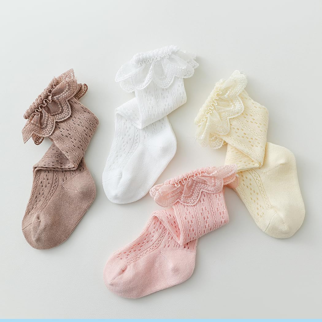 Colorful Childhood Baby Girls Knee High Socks Hollow Out Lace Stockings for 0-3 Years Infants Toddlers Ruffles Socks - Image 4