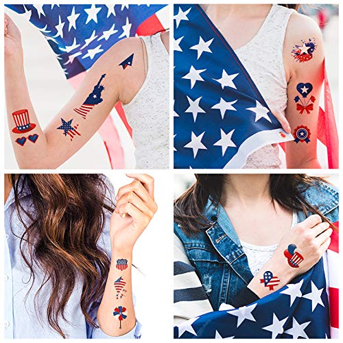 4Th Of July Temporary Tattoo Independence Day American Flag Red White Blue Design Body Art Patriotic Stickers For Theme Party Memorial Day Labor Day Celebrations Decor Supplies（10 Sheets） #TOP1