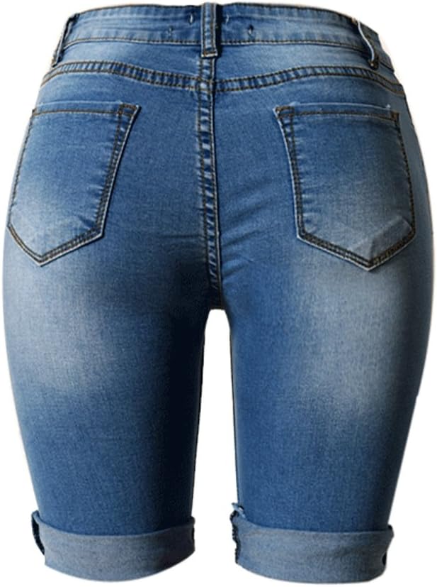olrain Womens High Waist Ripped Hole Washed Distressed Short Jeans - Image 4