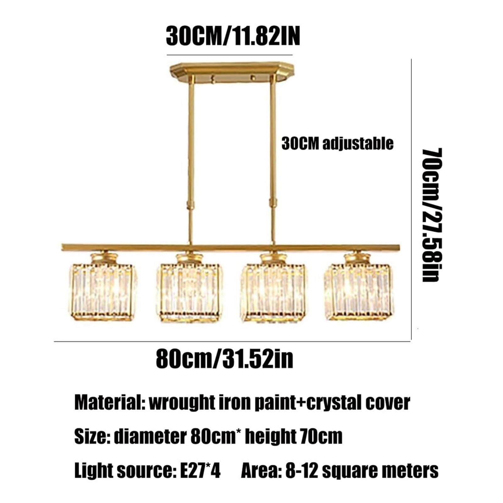 Light Luxury Gold Rectangle Crystal Pendant Lamp Chandelier Hanging Lighting Ceiling Fixture Modern Rustic For Living Room Bedroom Dining Room