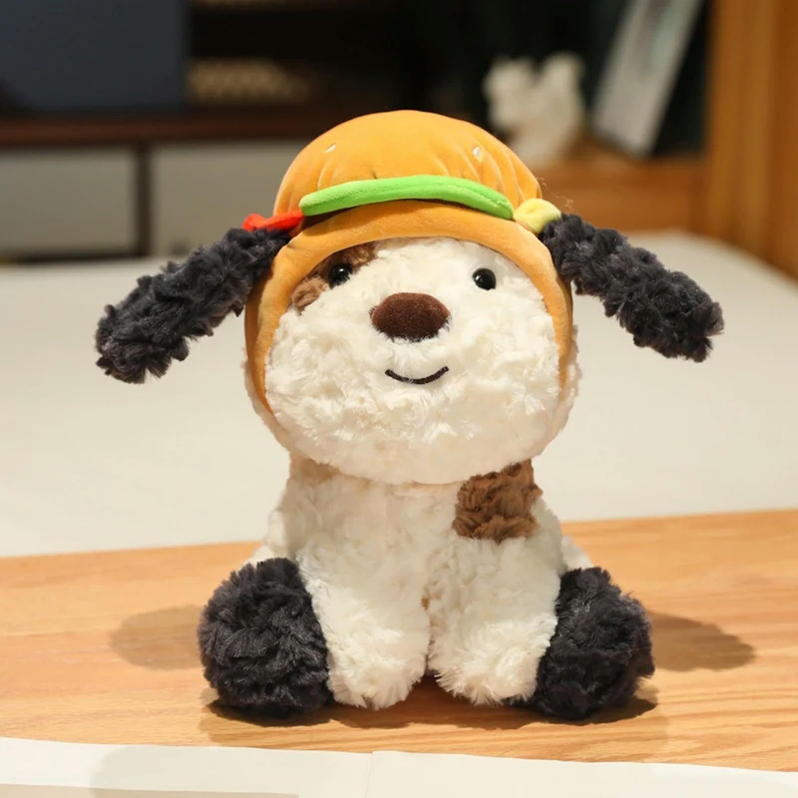 LJHLCCLJHLCC Ferry Plush Soft Chips Cap Hamburger Milk Hat Cosplay Dot Dog Soft Cuddly Plushies Doll Stuffed Animals Appease Doll-about 25-29cm M-black hanbao dog