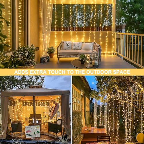 JMEXSUSS 300 LED Remote Control Christmas Curtain Lights, Plug in Fairy Curtain Lights Outdoor, Window Wall Hanging Curtain String Lights for Bedroom Backdrop Wedding Party Indoor Decor, Warm White - Image 6