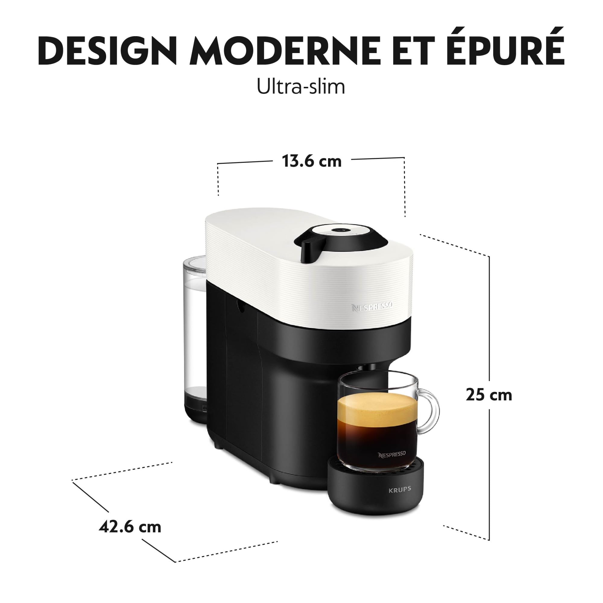 Nespresso Krups Machine à Café Vertuo POP Blanche, Capsules Vertuo, Centrifusion, 5 Tailles, Design Compact