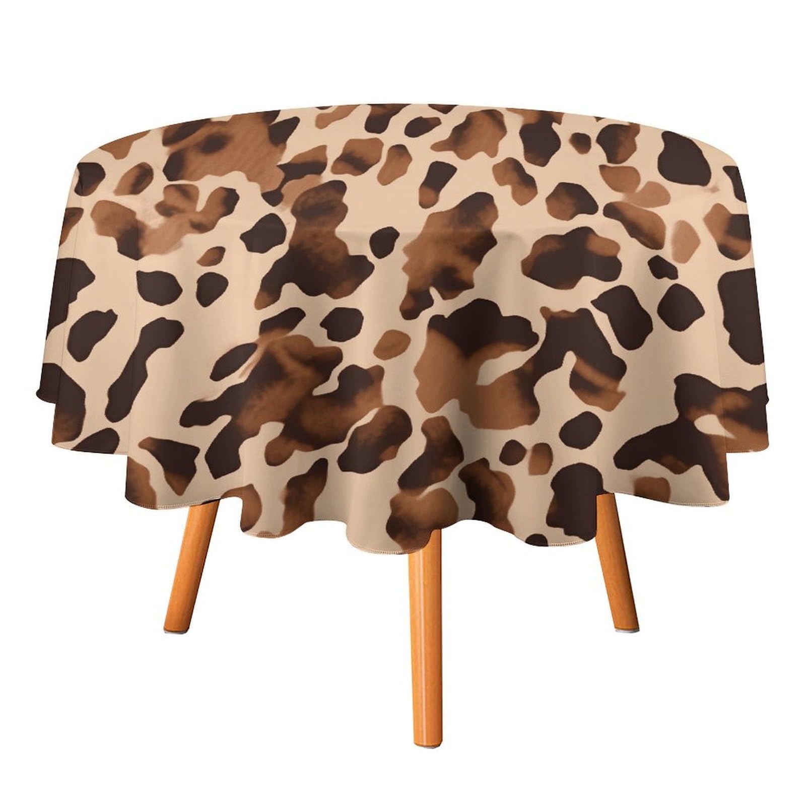SMAZDFXX Brown Cow Print Pattern Tablecloth 60x60in Round Table Cloth Durable Polyester, Washable Stain Resistant Table Cover for Indoor Outdoor (Picnic, Dining, Party)