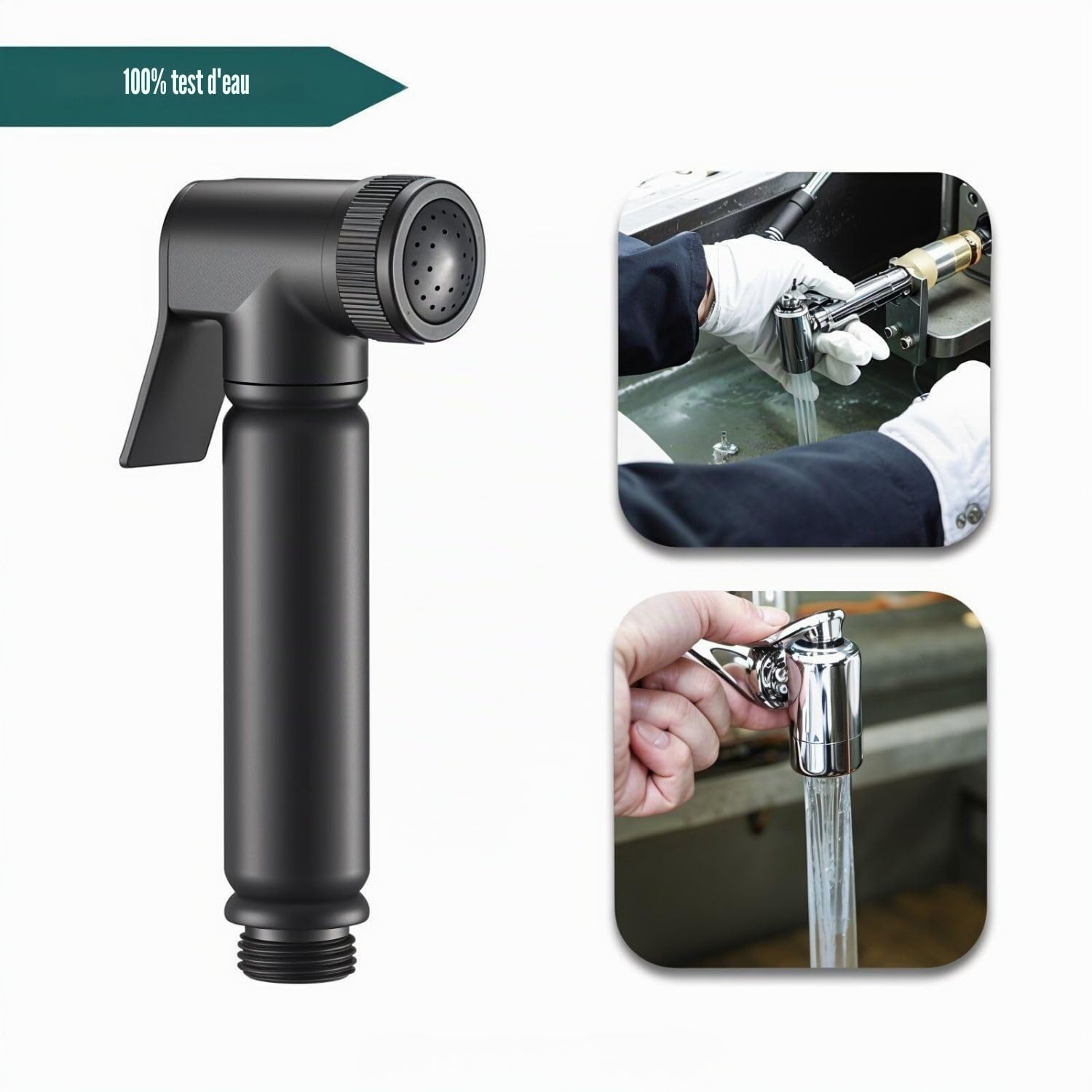 SOHO Douchette WC/Bidet Design Noir Mat – Kit Complet en Laiton Massif avec Robinet d’Arrêt Intégré, Support Mural et Flexible Métallique 120 cm – Utilisation Eau Froide